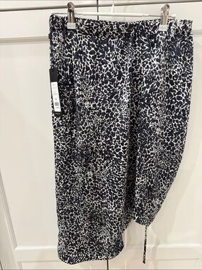 BCBG Black and White Asymmetrical Animal-Print Skirt with Side Drawstring